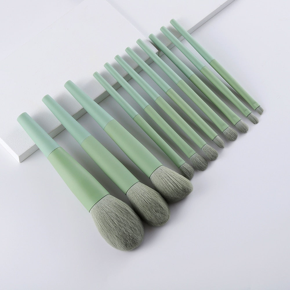FLD 11/8pcs Natural Hair Green Makeup Brushes Foundation Powder Eyeshadow Eyebrow Brush Set Cosmetic Tool Profesional Maquillaje