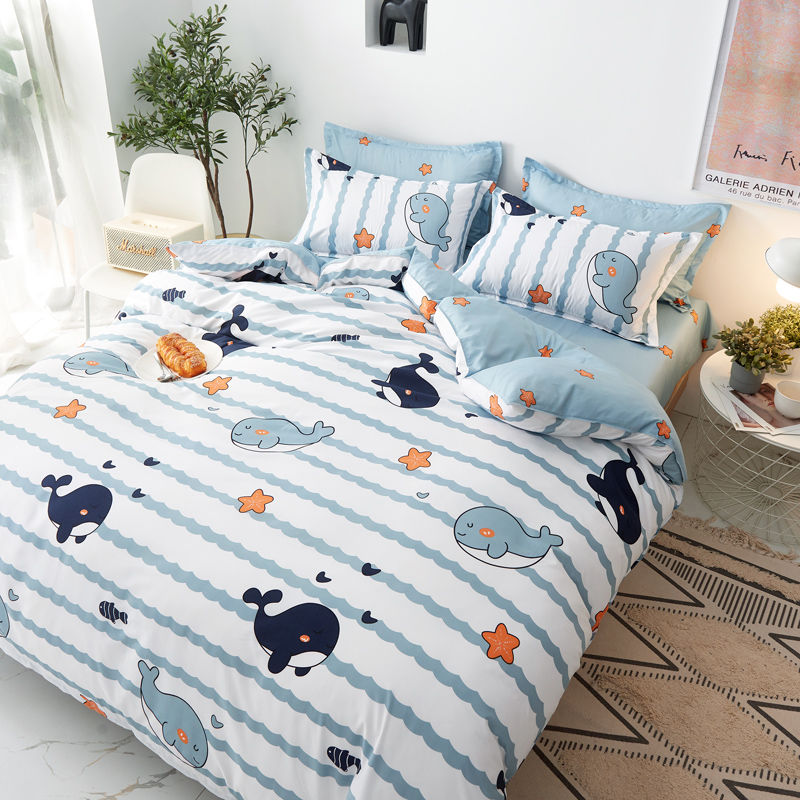 Fashion Boys Girls Bedding Set Soft Flat Sheets Bed Linen Duvet Quilt Cover Pillowcase for Queen Full Size Cute Cartoon Printed