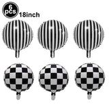 6pcs 18inch Black White Racing Car Foil Balloons Sport Events Round Helium Ballons Birthday Checkered Racing Theme Party Faovor