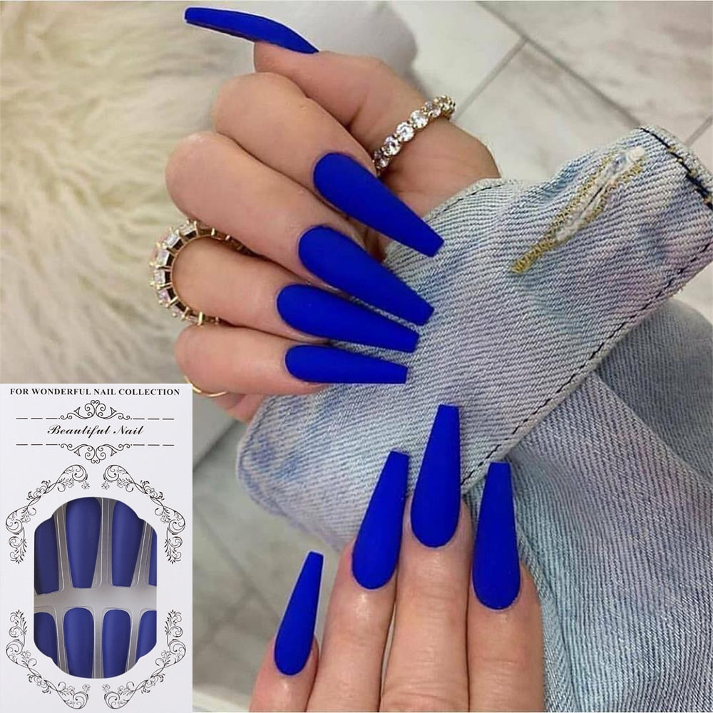 24Pcs/Set Full Cover False Nail Tips Ballerina Nail Art Manicure Matte Tips Coffin Fake Nails Extension Acrylic Nails with Glue