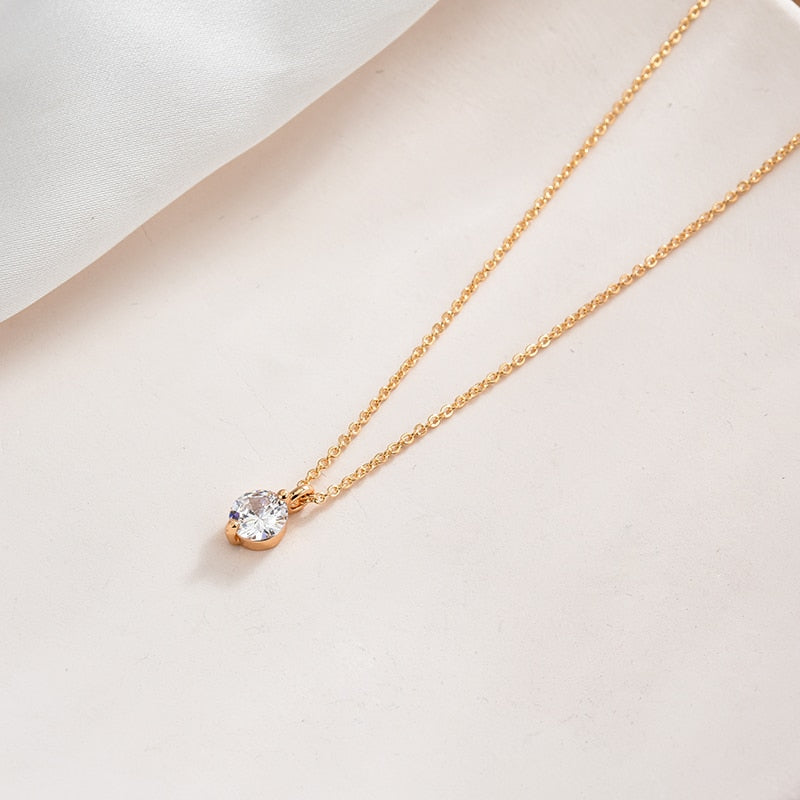 Shiny Simple Zircon Pendant Clavicle O-Chain CZ Choker Necklace For women Gift Fine Jewelry NK094