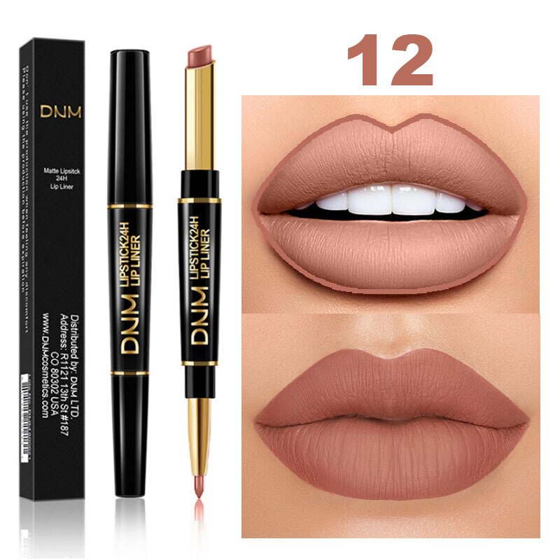 DNM Waterproof Lip Gloss Matte Lip Liner Pencil 2 In 1 Double Head Long-lasting Lipliner Lipstick Pen Lipsticks Makeup Cosmetics