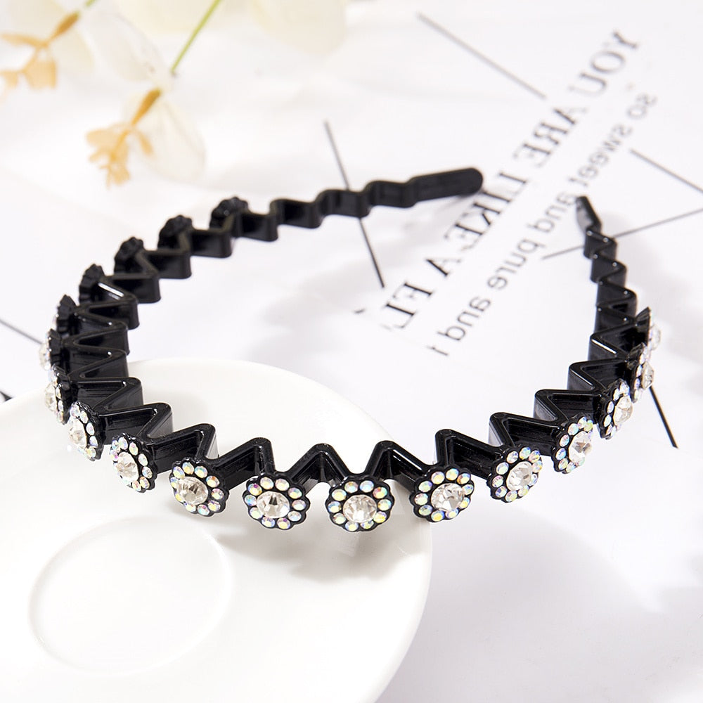 Unisex Alice Hairband Bezel Headband Men Women Sports Hair Band Hoop Top Metal Double Bangs Flower Rhinestone Hair Accessories