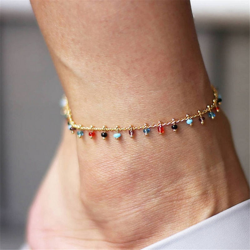 Bohemian Colorful Eye Beads Anklets For Women Shell Turtle Daisy Heart Summer Ocean Beach Ankle Bracelet Foot Leg Chain Jewelry