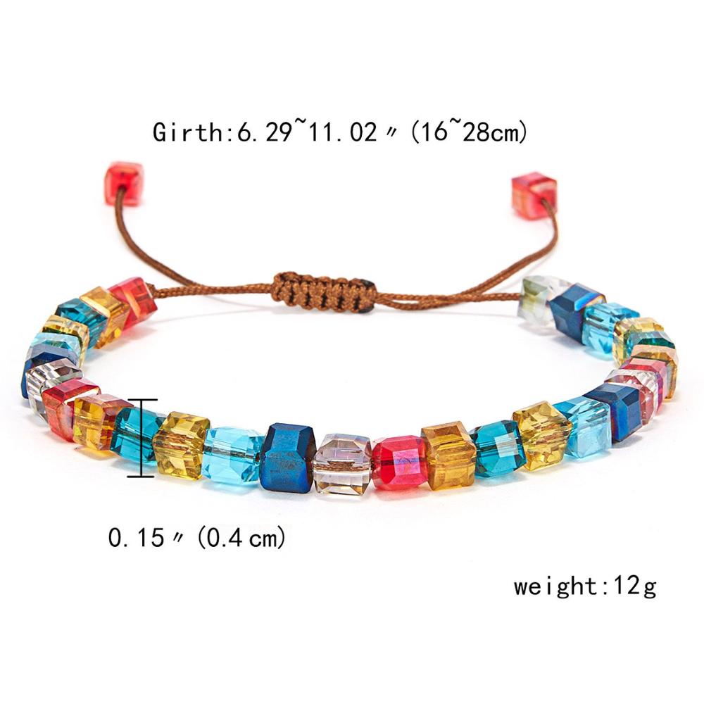 Rinhoo Bohemian 4mm Crystal Colorful Seven Chakra Beaded Bracelet for Women Simple Charming Beaded Handmade Bracelets Jewelry