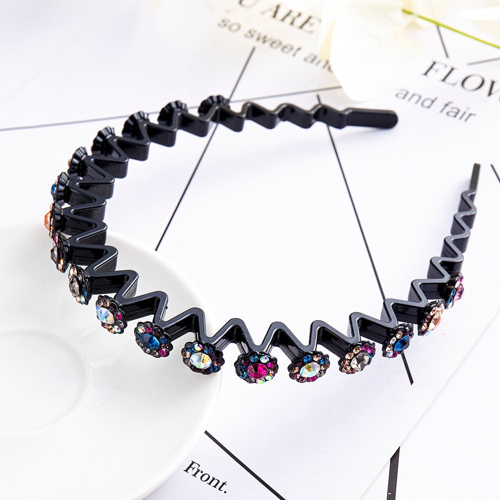 Unisex Alice Hairband Bezel Headband Men Women Sports Hair Band Hoop Top Metal Double Bangs Flower Rhinestone Hair Accessories