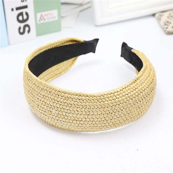 Straw Wide Sponge Plaid Knot Cross Hair Scarf Band Hairband for Women Girl Korea Headbands Fashion Accessorie