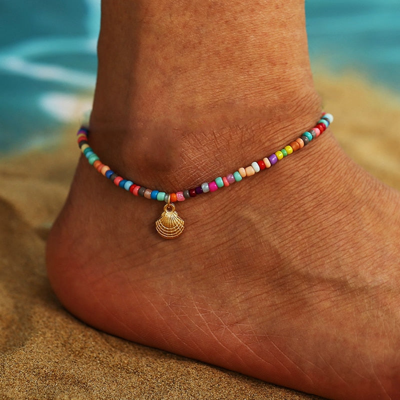 Bohemian Colorful Eye Beads Anklets For Women Shell Turtle Daisy Heart Summer Ocean Beach Ankle Bracelet Foot Leg Chain Jewelry