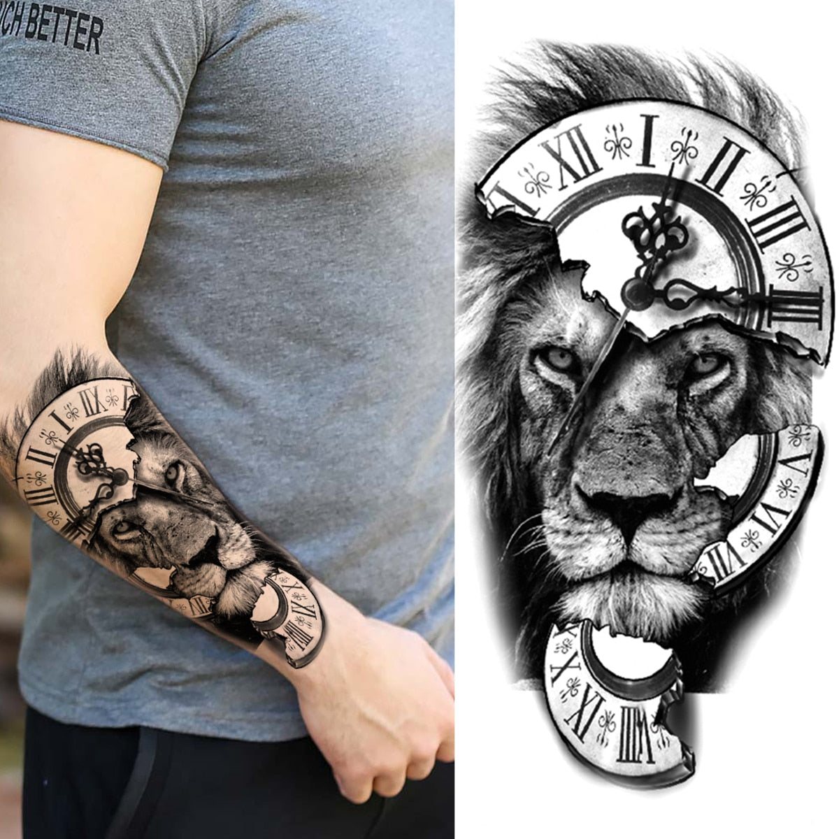 Black Forest Tattoo Sticker For Men Women Children Tiger Wolf Death Skull Temporary Tattoo Fake Henna Skeleton King Animal Tatoo