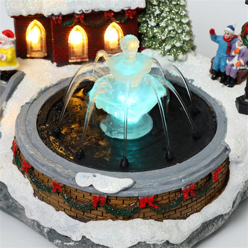 Christmas Village Ornaments Santa Claus Snow House Luminous LED Light Up Music Xmas Tree Water Fountain Xmas New Year Home Decor