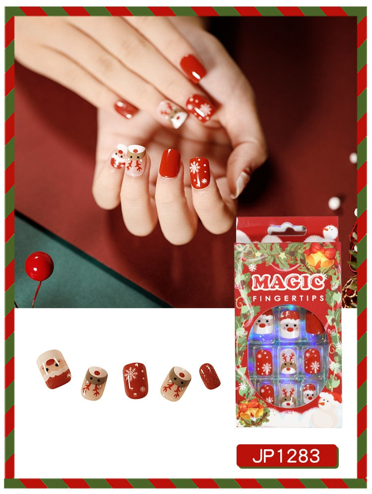 Christmas Press on Fake Nails Short Faux Ongles JP12SS