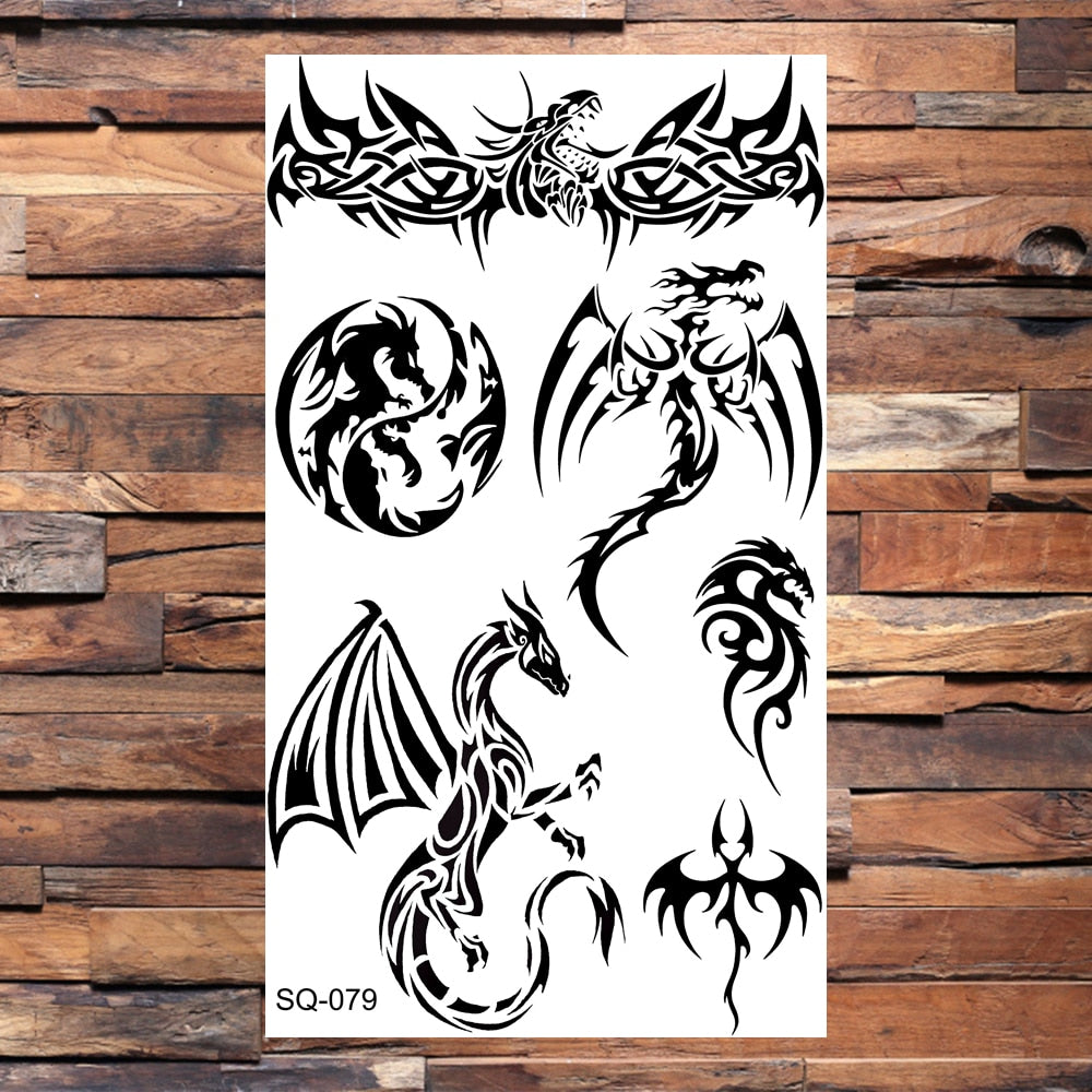 Snake Halloween Skull Temporary Tattoos For Adults Men Realistic Thorns Totem Wolf Lion Fake Tattoo Sticker Leg Arm Tatoos DIY