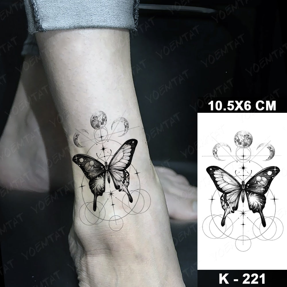 Waterproof Temporary Tattoo Stickers Butterfly Snake Rose Flower Gun Dark Flash Tatto Women Body Art Wrist Neck Fake Tattoos Men