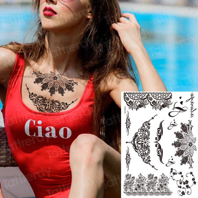 stockings tattoo black henna lace paste sexy legging tatoo legs thigh big size tattoo for women girls wedding body decal water