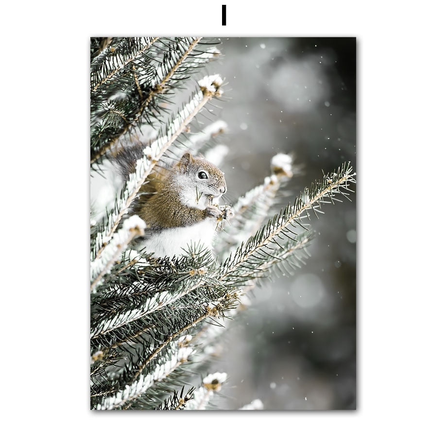 Wall Art Canvas Painting Christmas Gift Green House Deer Squirrel Nordic Posters And Prints Wall Pictures For Living Room Decor