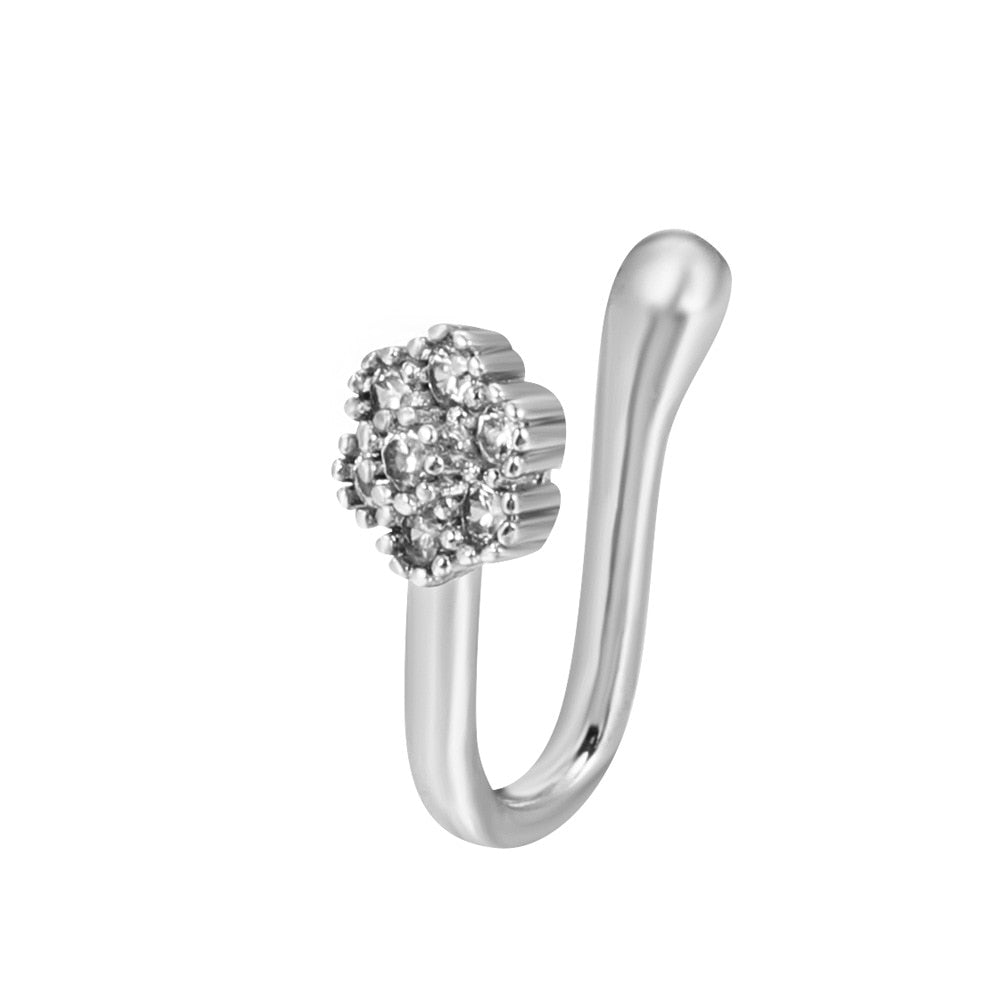 1Pc Fake Nose Studs Piercing Ring CZ Crystal Nose Cuff Women Punk Wire Spiral Nose Cuffclip Star Heart Nose Ring Body Jewelry