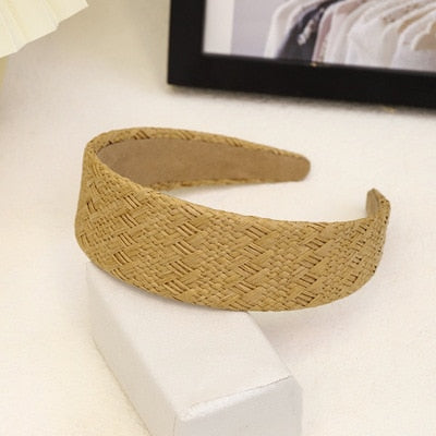 Straw Wide Sponge Plaid Knot Cross Hair Scarf Band Hairband for Women Girl Korea Headbands Fashion Accessorie