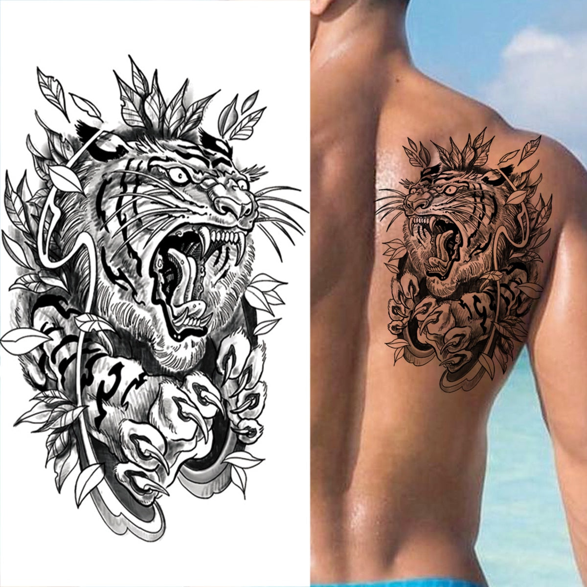 Halloween Scar Temporary Tattoos For Men Kids Realistic Fake Tiger Spider Tattoo Sticker Unique Arm Back Persistence Tatoo DIY