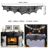 OurWarm Halloween Decorative Fireplace Coat Red Mantle Black Spider Web Tablecloth Hanging Halloween Party Ghost Home Supplies