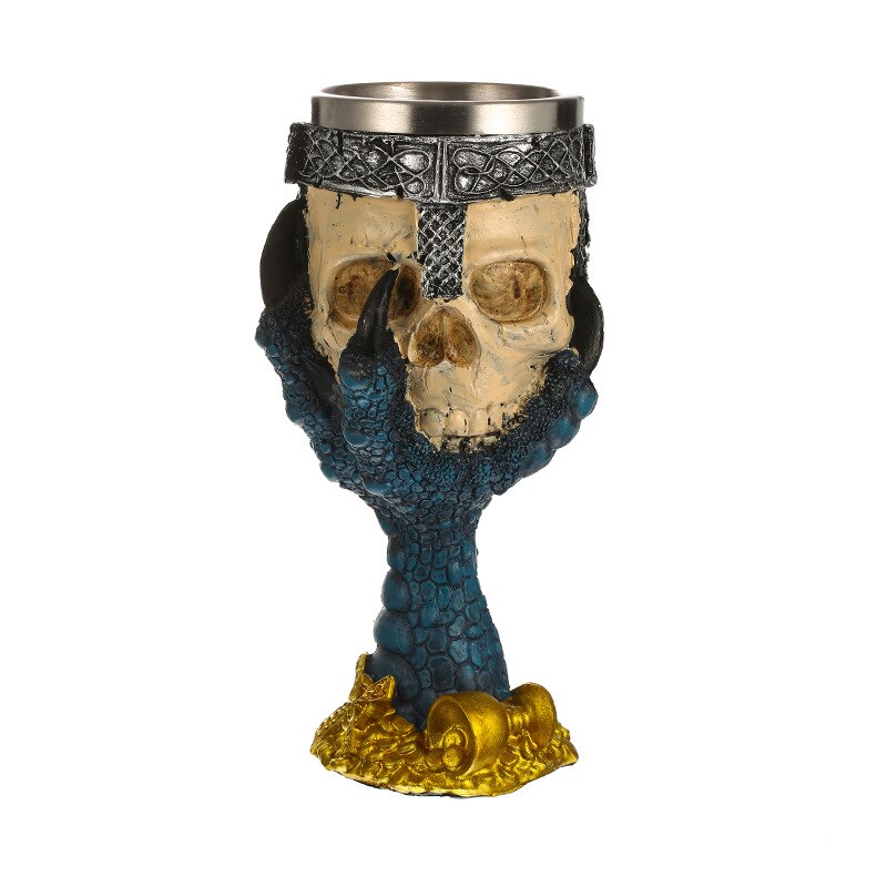 Gothic Wine Goblet Contain Dragon Claw Viking Skeleton Retro Stainless Steel&Resin Wine Glass BEST Halloween Gifts Bar Drinkware