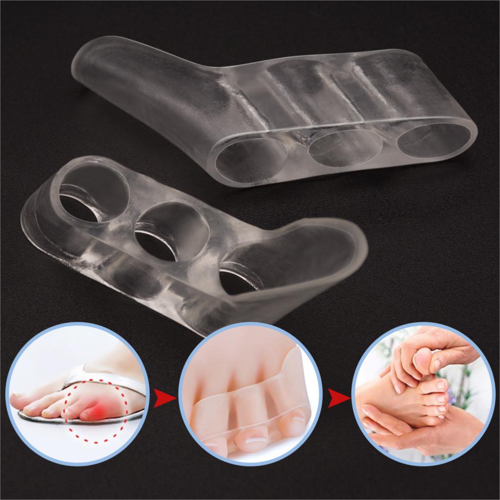 2pcs Three-hole Little Toe Separator Transparent Bunion Pain Relief Toe Straightener Protector Foot Care Tool C1603
