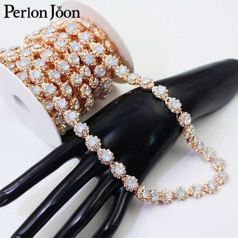 1yard Color crystal jelly rhinestones trim Ribbon Rose gold metal crystal chain for dress, bag, shoes accessories ML044