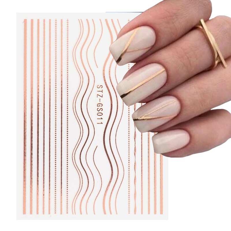 3D Gold Lines Nail Art Stickers Metal Stripe Lines Letters Decals Curve Nails Sliders Self Adhesive Decorations Manicure Tools