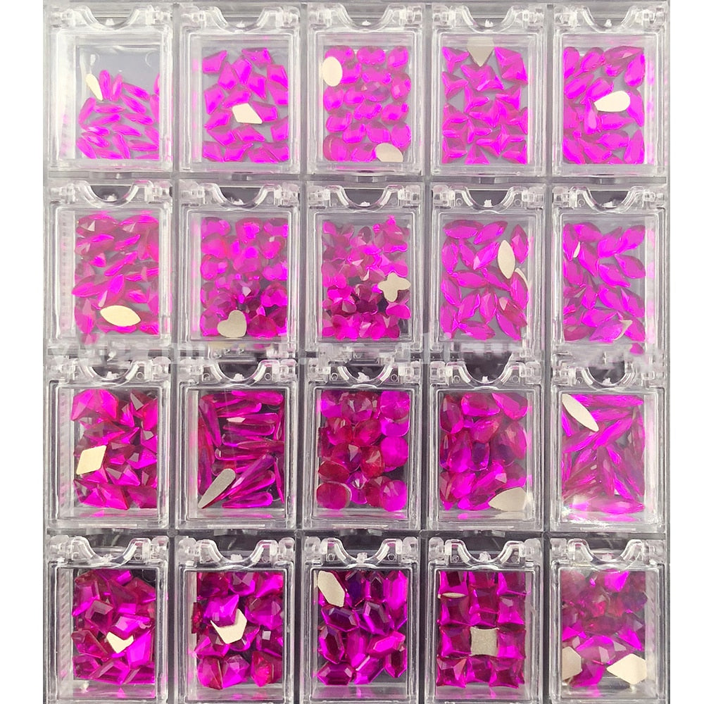 2000PC (20*100) Crystal AB Rhinestone In Grids 20Shape Flat- Back Nail Art Rhinestone With 1 Pick Up Pen In Clear Big Box