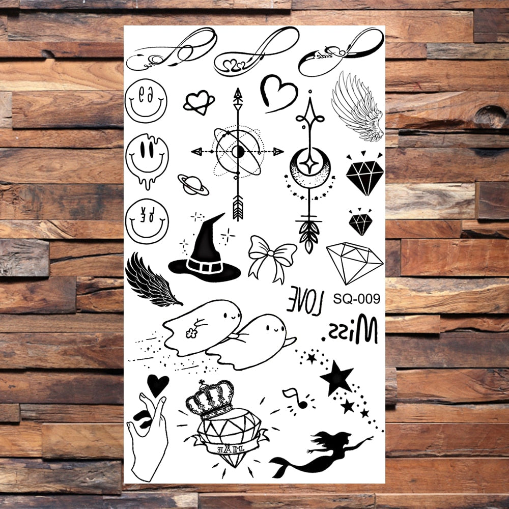 Angel Wings Halloween Heart Temporary Tattoos For Women Children Realistic Astronaut Skull Fake Tattoo Sticker Body Hand Tatoos