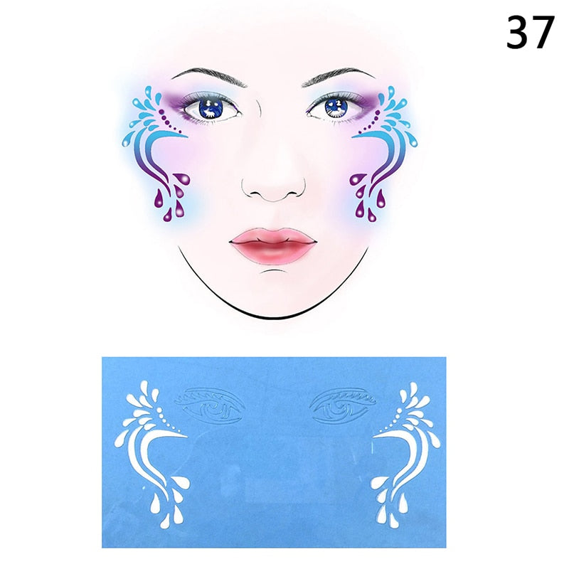 Oklulu   New Eye Body Paint DIY Design Halloween Christmas Party Soft Face Paint Stencil Reusable Template Tattoo Painting Makeup Tool