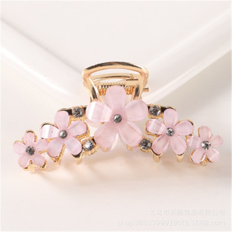 Hair Claw Clip Clamp For Women Girl Flower Floral Rhinestone Pearl Korean Handmade Fashion Head Accessories Mujer Wholesale