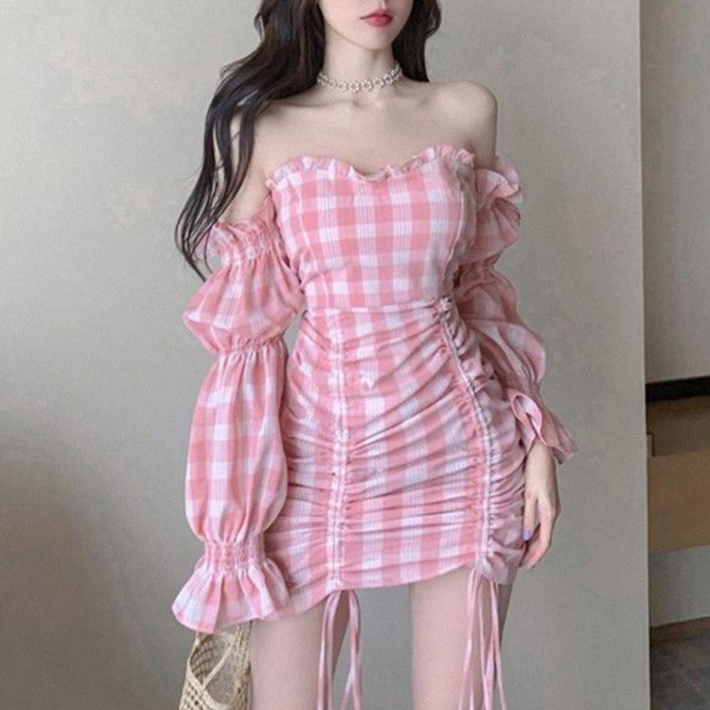 Off Shoulder Plaid Dress