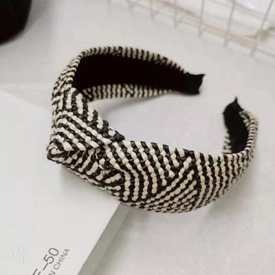 Straw Wide Sponge Plaid Knot Cross Hair Scarf Band Hairband for Women Girl Korea Headbands Fashion Accessorie