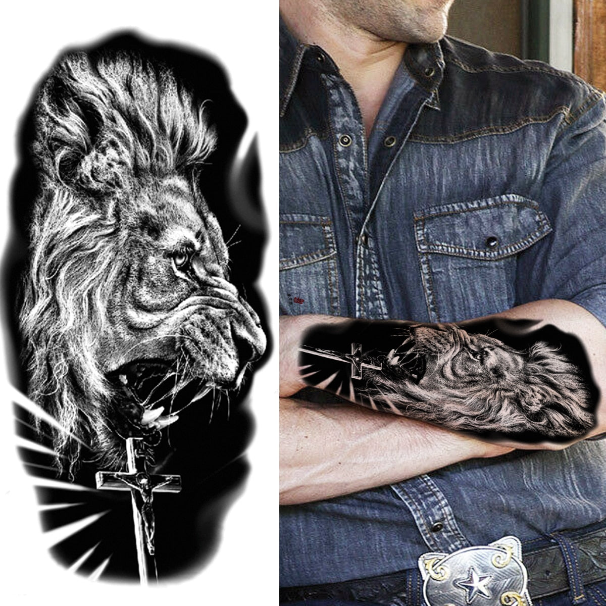 Black Forest Tattoo Sticker For Men Women Children Tiger Wolf Death Skull Temporary Tattoo Fake Henna Skeleton King Animal Tatoo