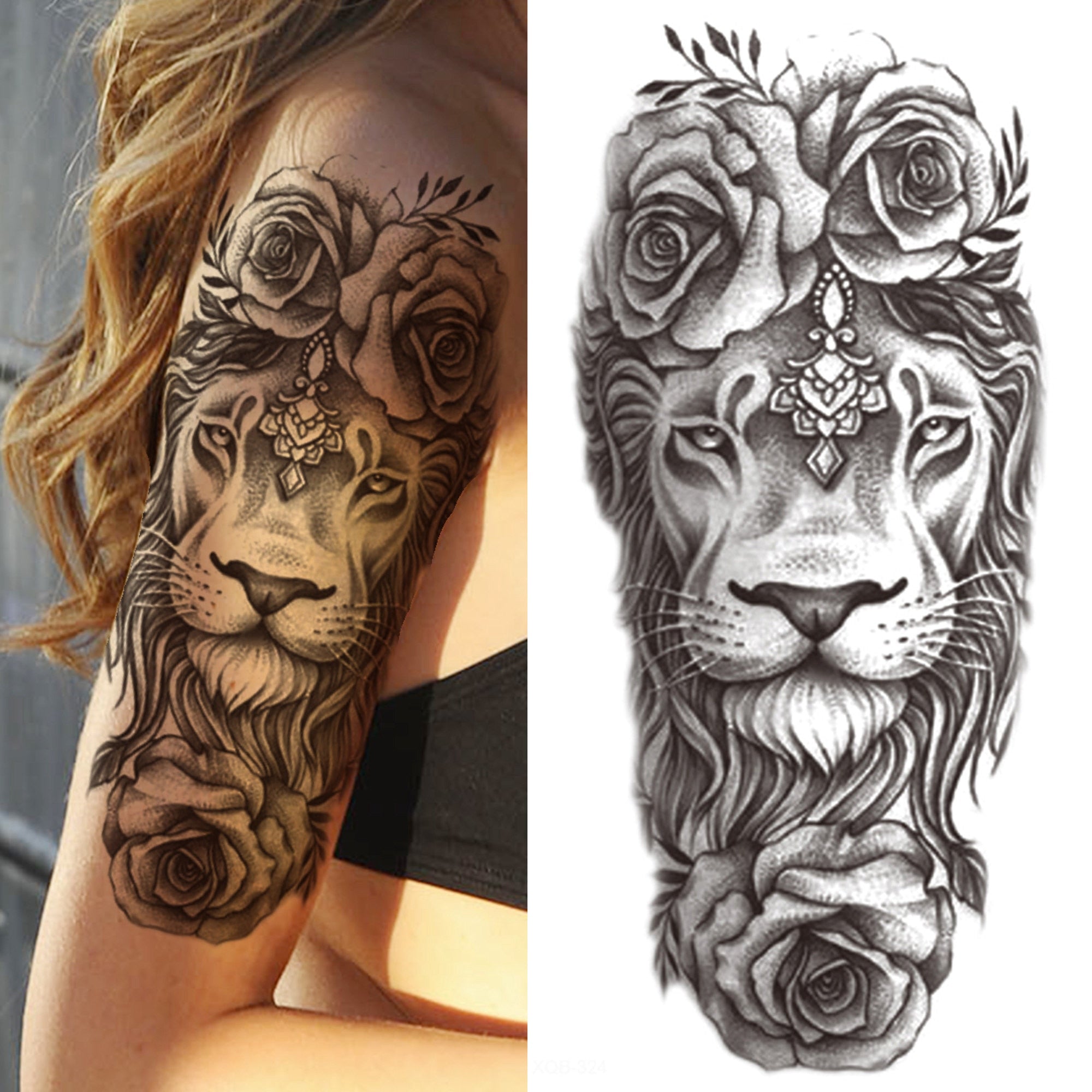 Black Forest Tattoo Sticker For Men Women Children Tiger Wolf Death Skull Temporary Tattoo Fake Henna Skeleton King Animal Tatoo