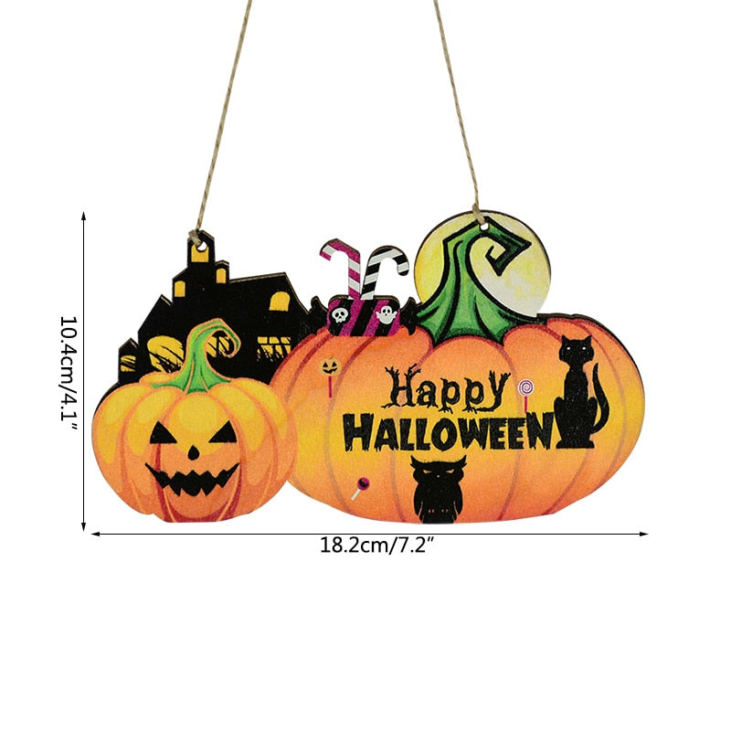 Halloween Wooden Ornaments Pumpkin Ghost Trick or Treat Pendants Halloween Party Decoration for Home Door Hanging Signs Kids Toy