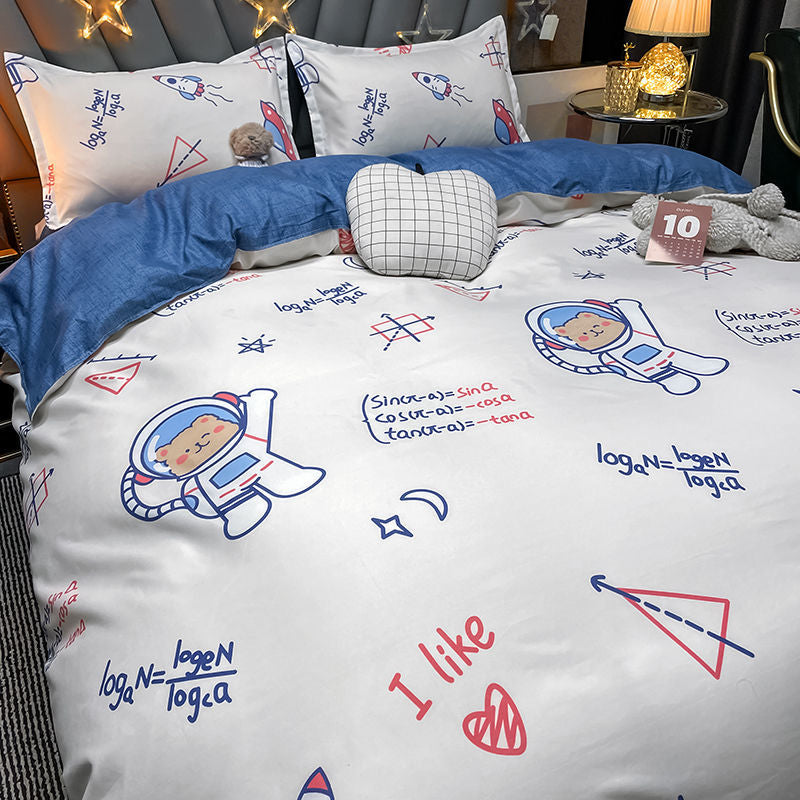 Fashion Boys Girls Bedding Set Soft Flat Sheets Bed Linen Duvet Quilt Cover Pillowcase for Queen Full Size Cute Cartoon Printed