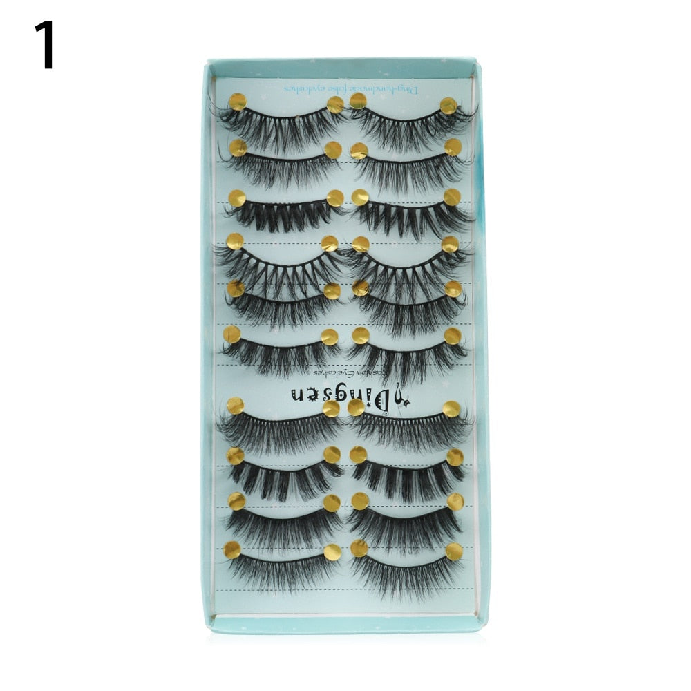 10 Pairs 3D Faux Mink False Eyelashes  Mixed Styles Winged Criss-cross Fluffy Wispies Lashes Eye Makeup Beauty Handmade Lashes