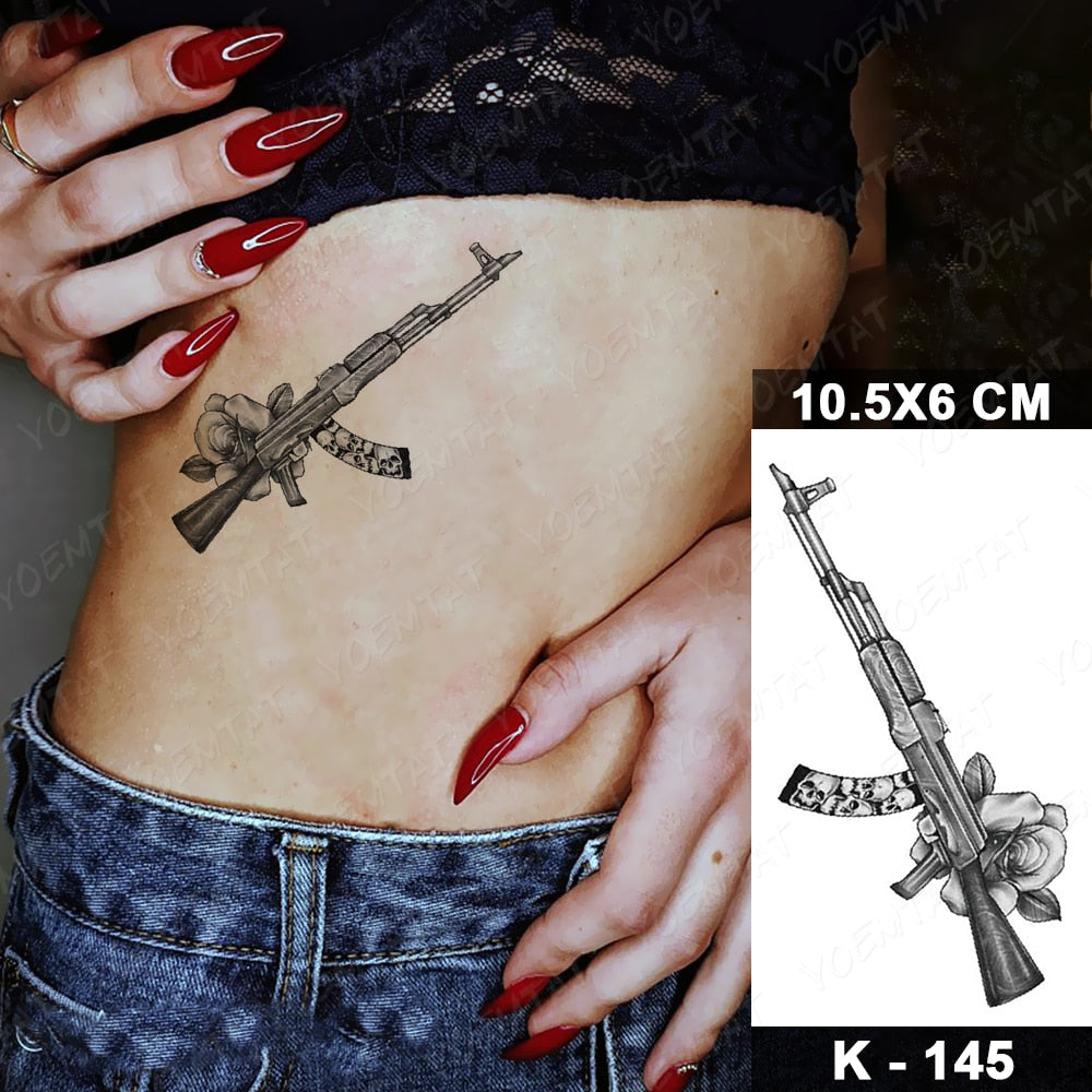 Waterproof Temporary Tattoo Stickers Butterfly Snake Rose Flower Gun Dark Flash Tatto Women Body Art Wrist Neck Fake Tattoos Men