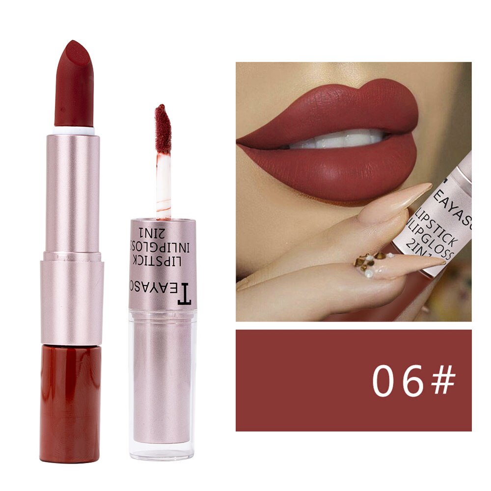 Velvet Nude Matte Lip Gloss Lipstick 2 in 1 Waterproof Long Lasting Lip Balm Sexy Red Lip Tint Professional Makeup for Women