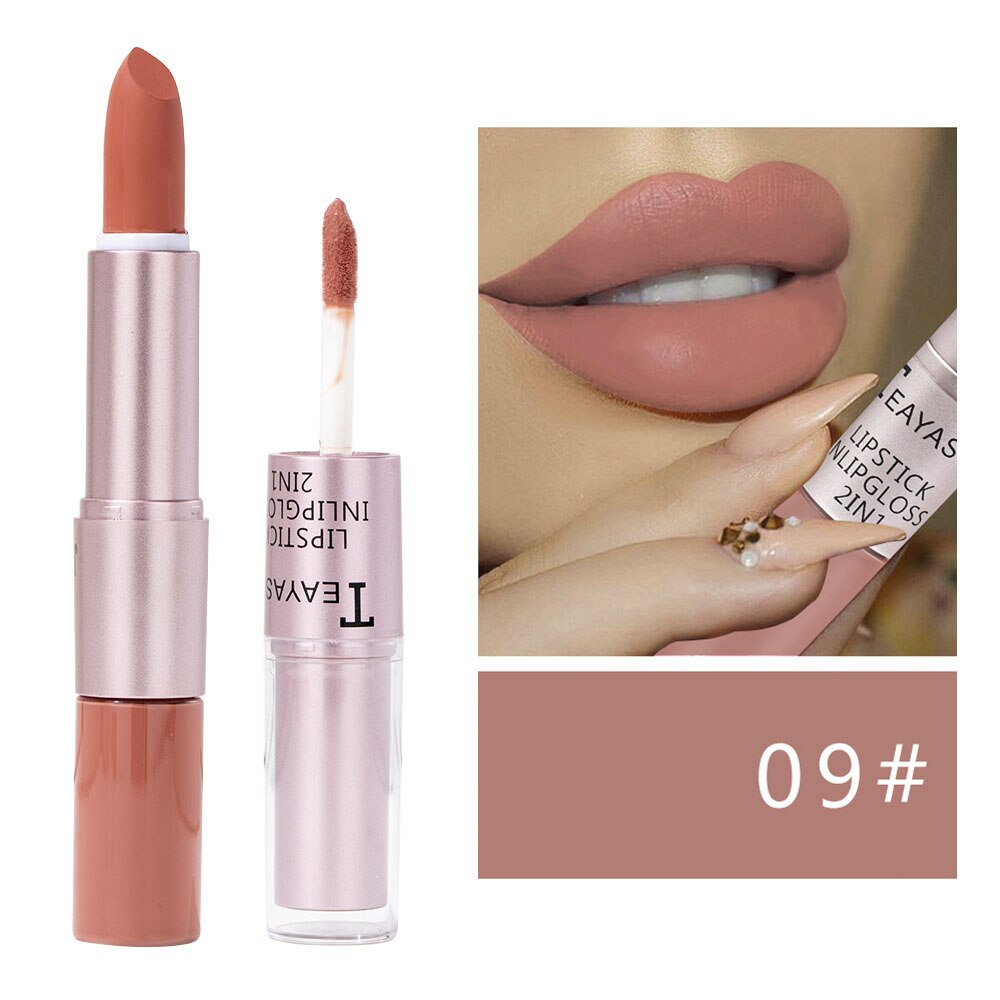 Velvet Nude Matte Lip Gloss Lipstick 2 in 1 Waterproof Long Lasting Lip Balm Sexy Red Lip Tint Professional Makeup for Women