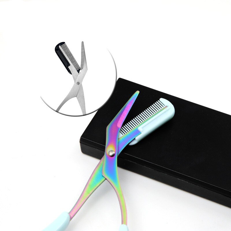 Eyebrow Trimmer Scissor Colorful Stainless Steel  with Comb Hair Removal Grooming Shaping Shaver Makeup Accessories
