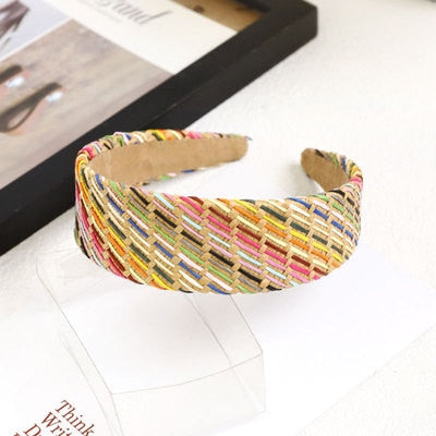 Straw Wide Sponge Plaid Knot Cross Hair Scarf Band Hairband for Women Girl Korea Headbands Fashion Accessorie