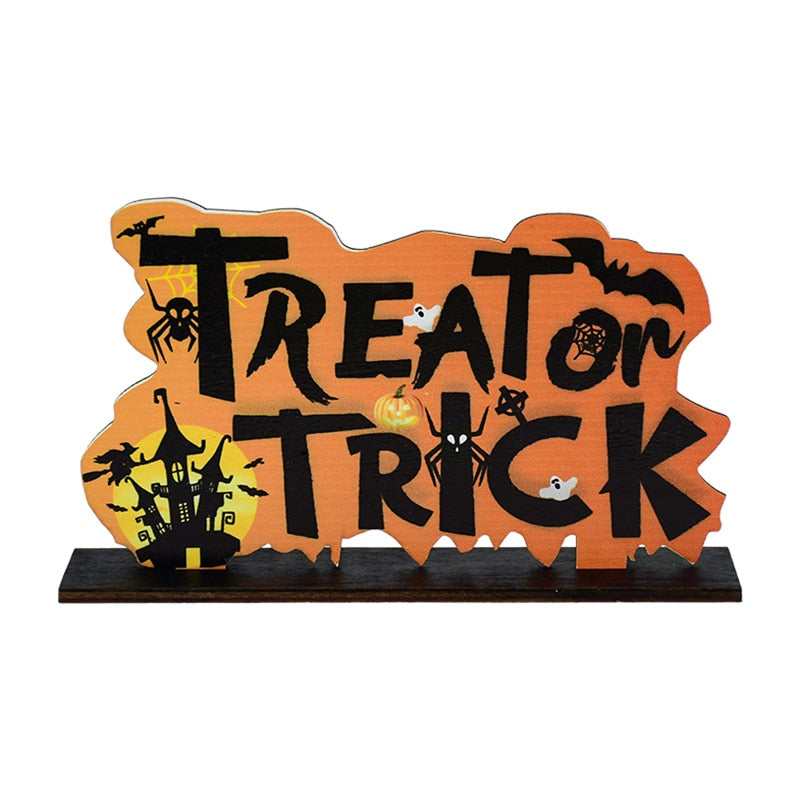 Halloween Wooden Ornaments Pumpkin Ghost Trick or Treat Pendants Halloween Party Decoration for Home Door Hanging Signs Kids Toy