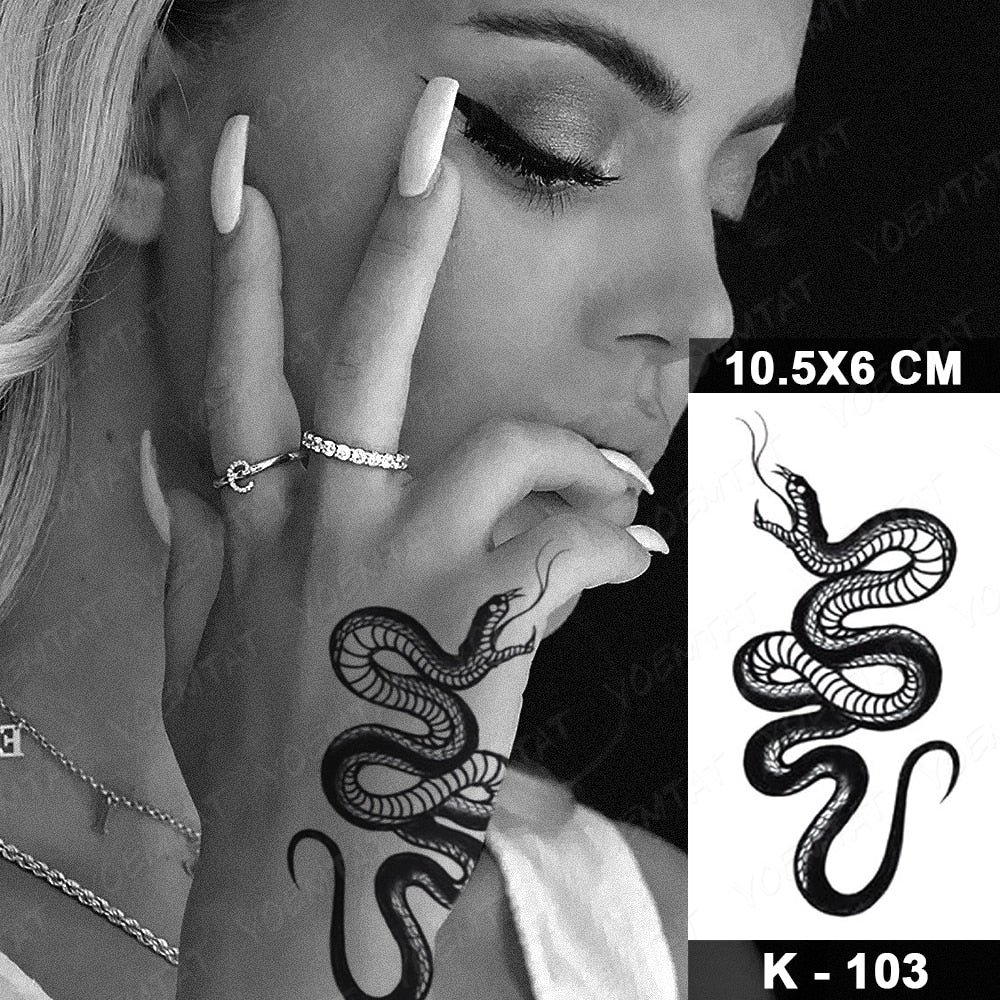 Waterproof Temporary Tattoo Stickers Butterfly Snake Rose Flower Gun Dark Flash Tatto Women Body Art Wrist Neck Fake Tattoos Men