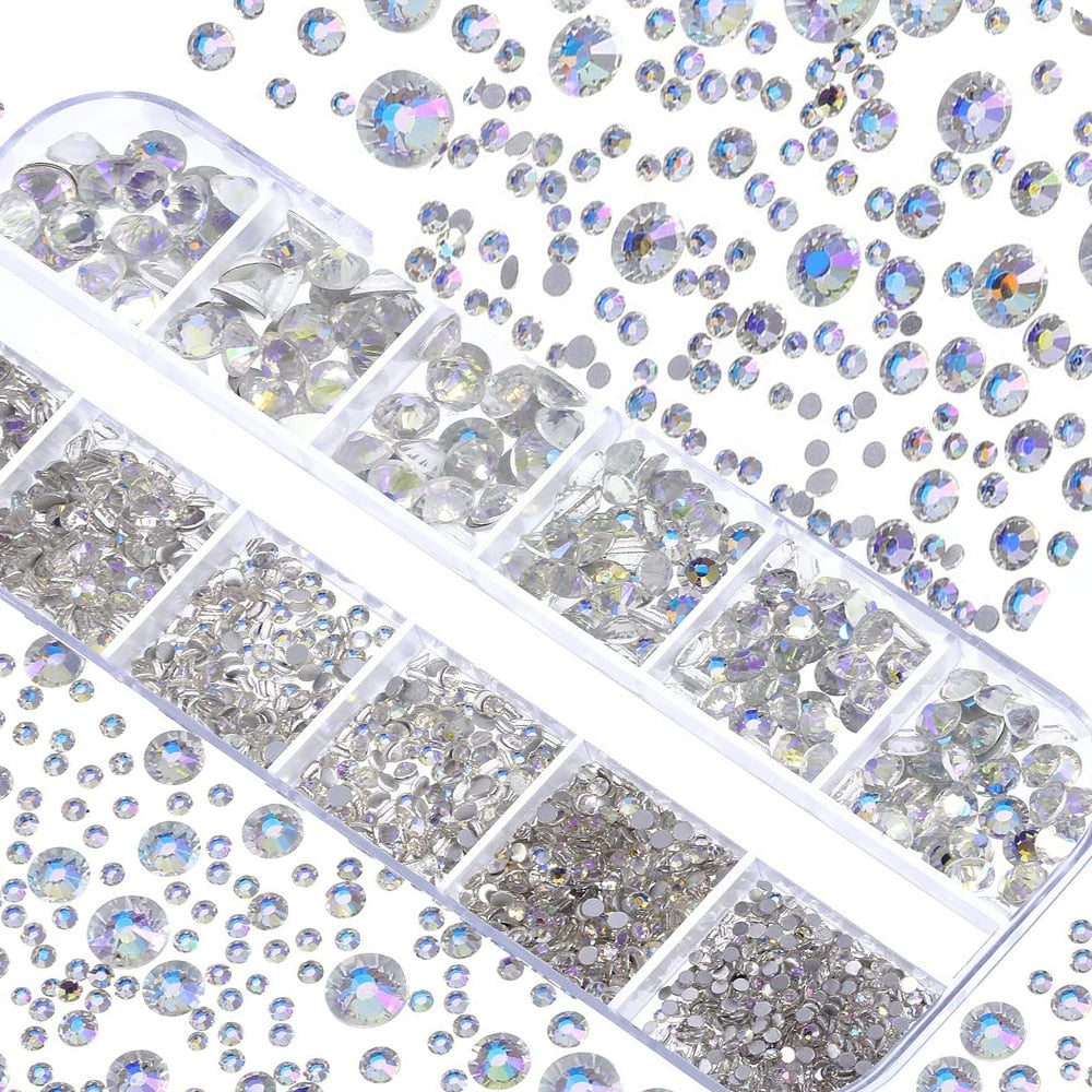 2000PC (20*100) Crystal AB Rhinestone In Grids 20Shape Flat- Back Nail Art Rhinestone With 1 Pick Up Pen In Clear Big Box