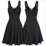 Women's Gothic Punk Sleeveless Strap Sling Dress Elegant Strap Backless Sexy Party Strapless Strapless Dress