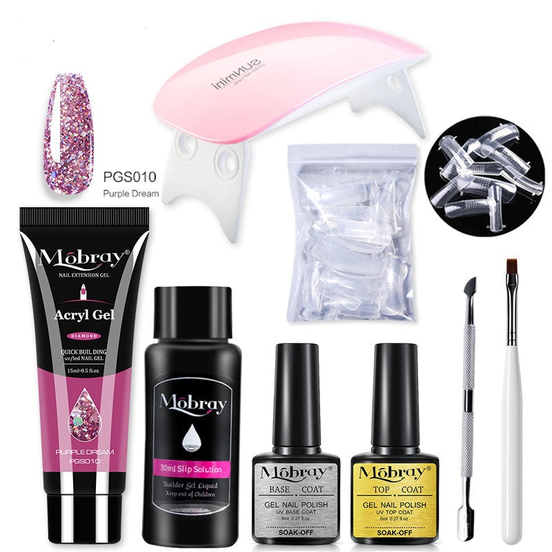 Mobray Poly Nail Gel Kit Nail Set With Nail Drying Lamp Base Top Coat Extension Gel Nail Kit Nail Tools Manicure Set