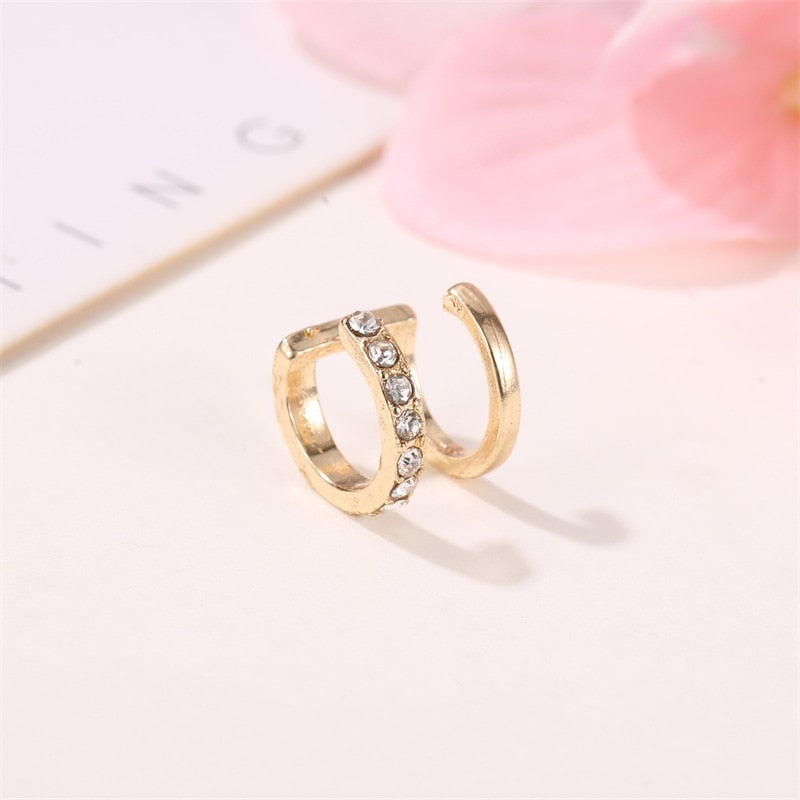 Gold Color C-shaped Leaves Stud Earrings Women Geometric Simple Fake Cartilage Zircon Ear Cuff Earrings Set Jewelry Accessories