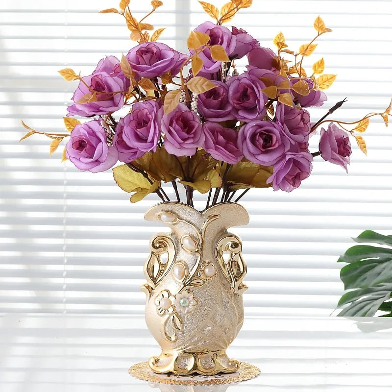 Oklulu  Gilt Frosted Porcelain Vase Vintage Advanced Ceramic Flower Vase For Room Study Hallway Home Wedding Decor